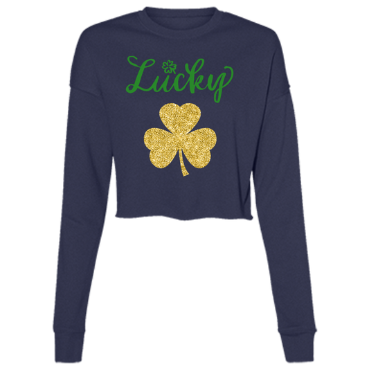 Glitter St. Patrick's Day Sweatshirt Ladies' Cropped Fleece Crew